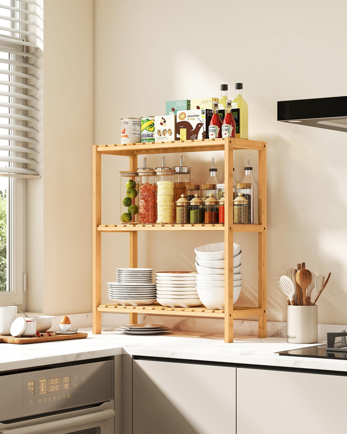 SongMICS bamboo storage shelf in entryway and bathroom for organization