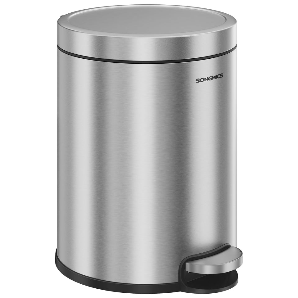 SONGMICS bathroom trash can soft-close lid for quiet disposal.