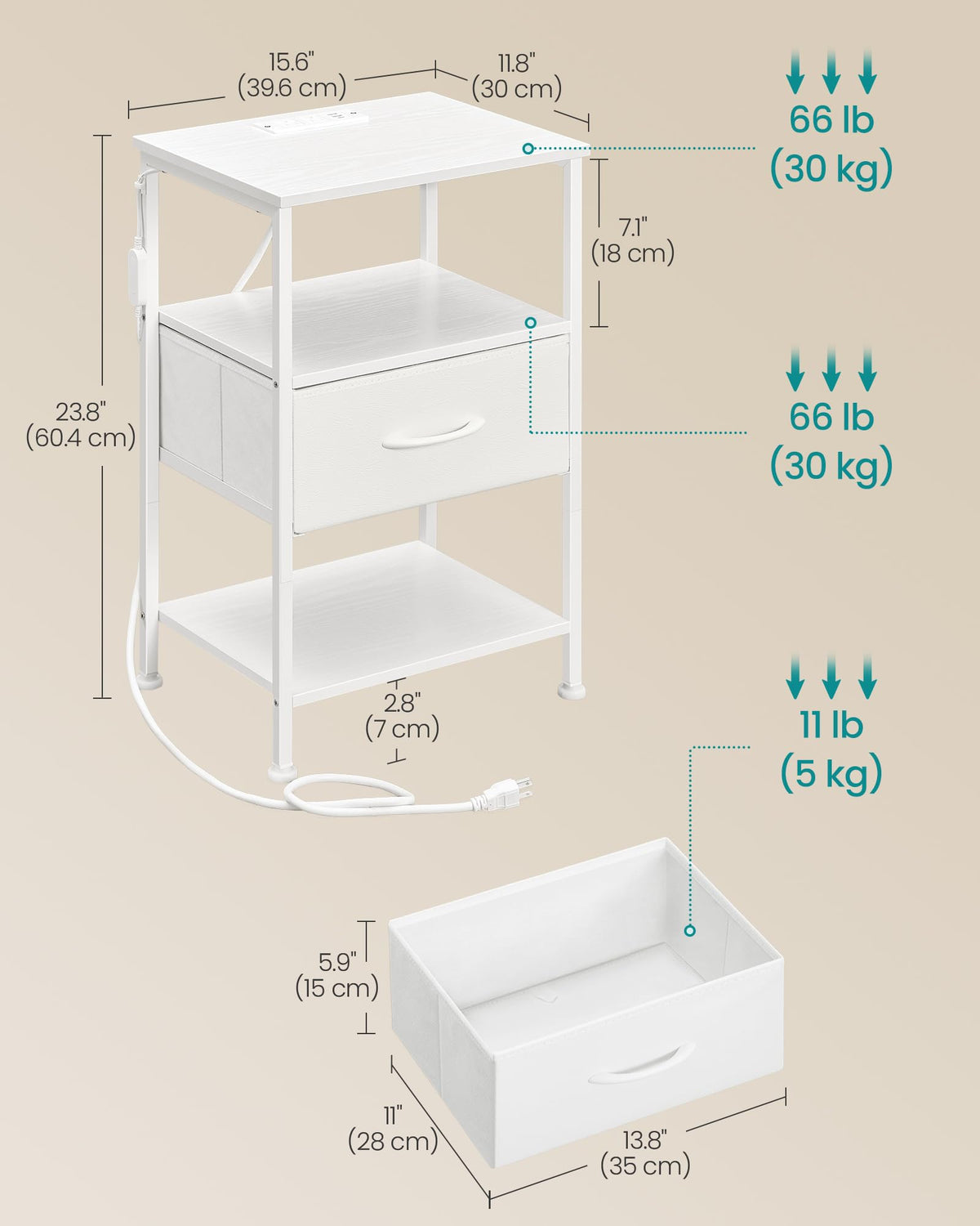 SongMics Bellah anti-tip kit secures the nightstand to the wall for safety.