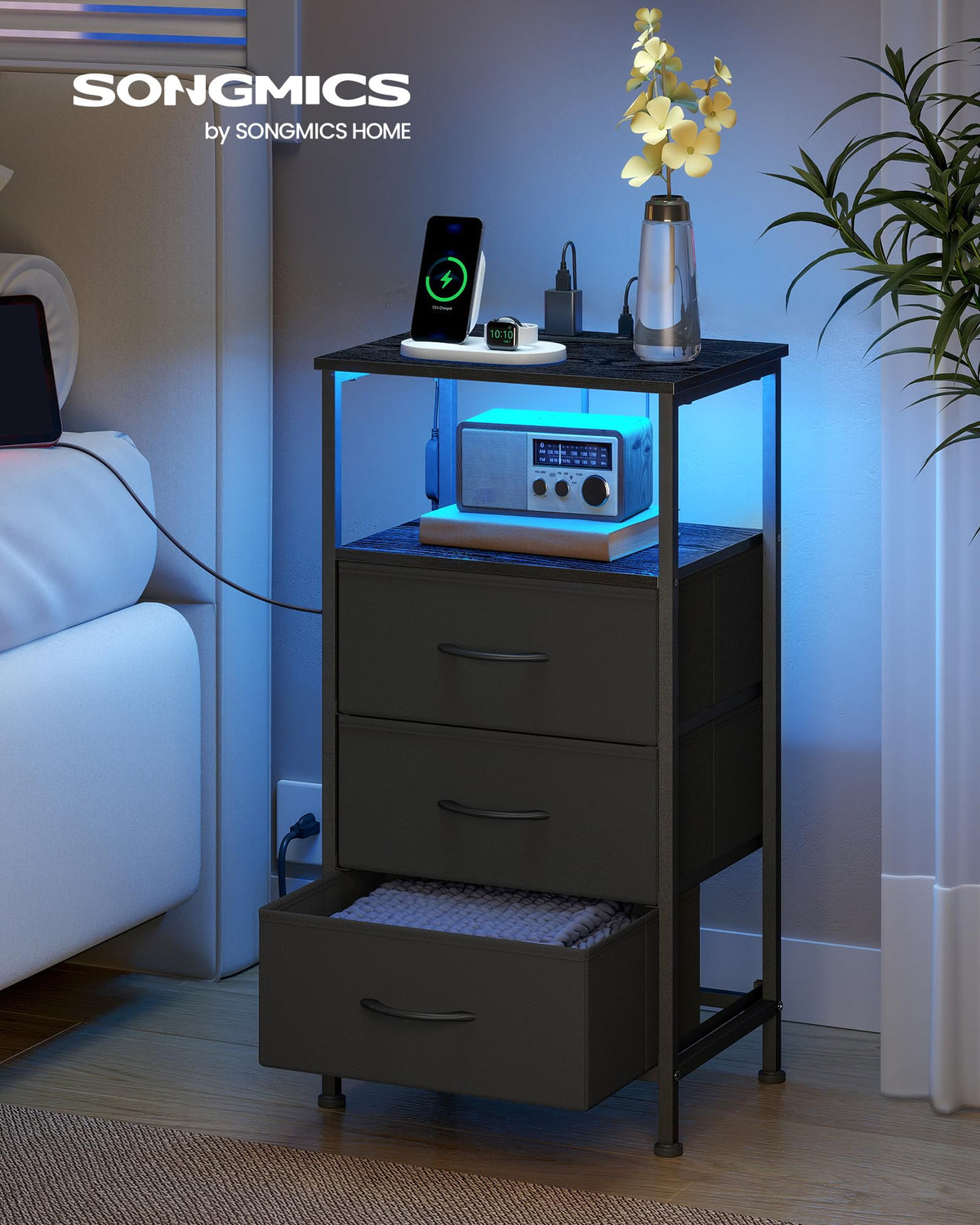 SONGMICS Bellah LED lights app-control close-up for color and brightness customization.
