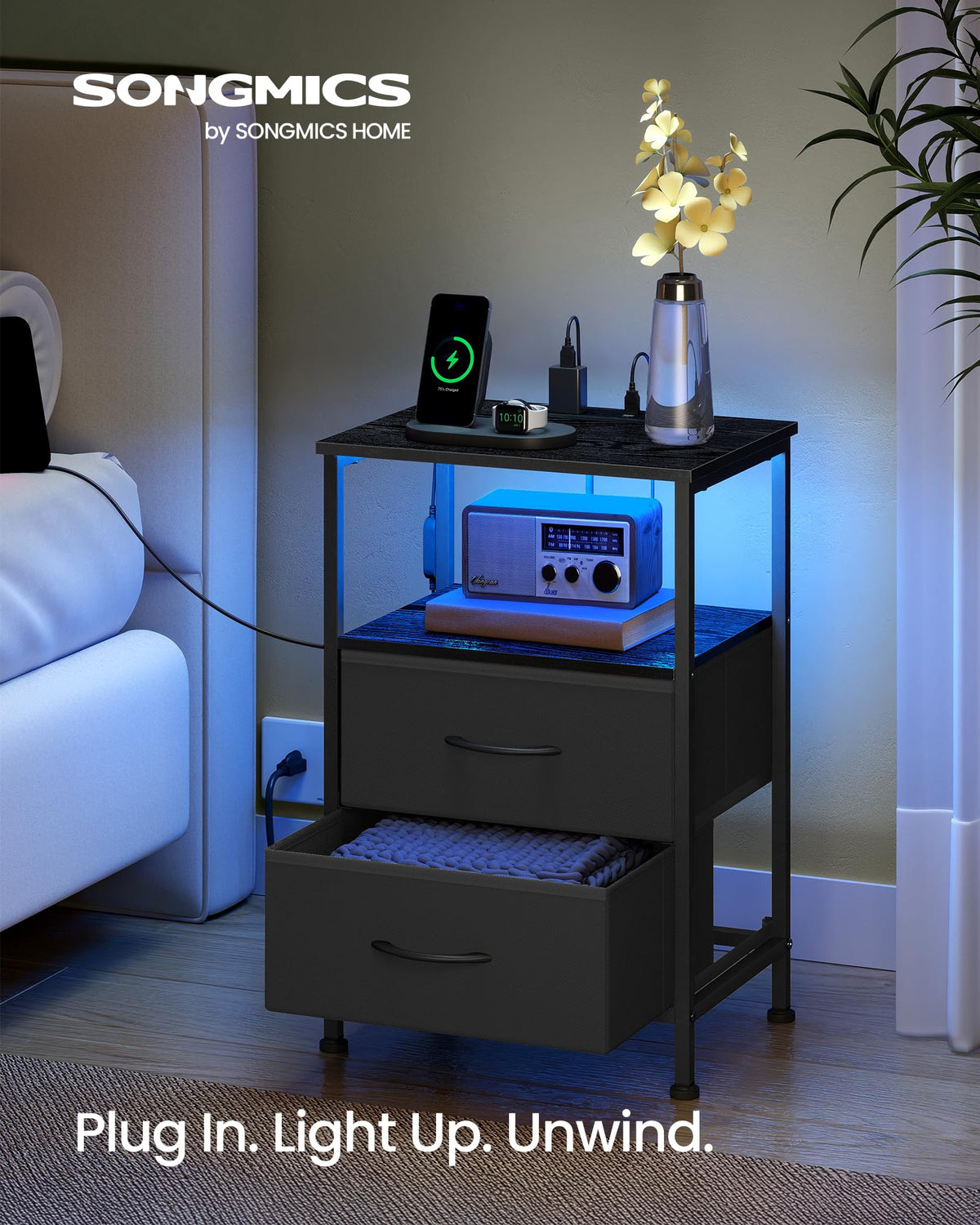 SONGMICS BELLAH nightstand app-controlled lighting to set mood