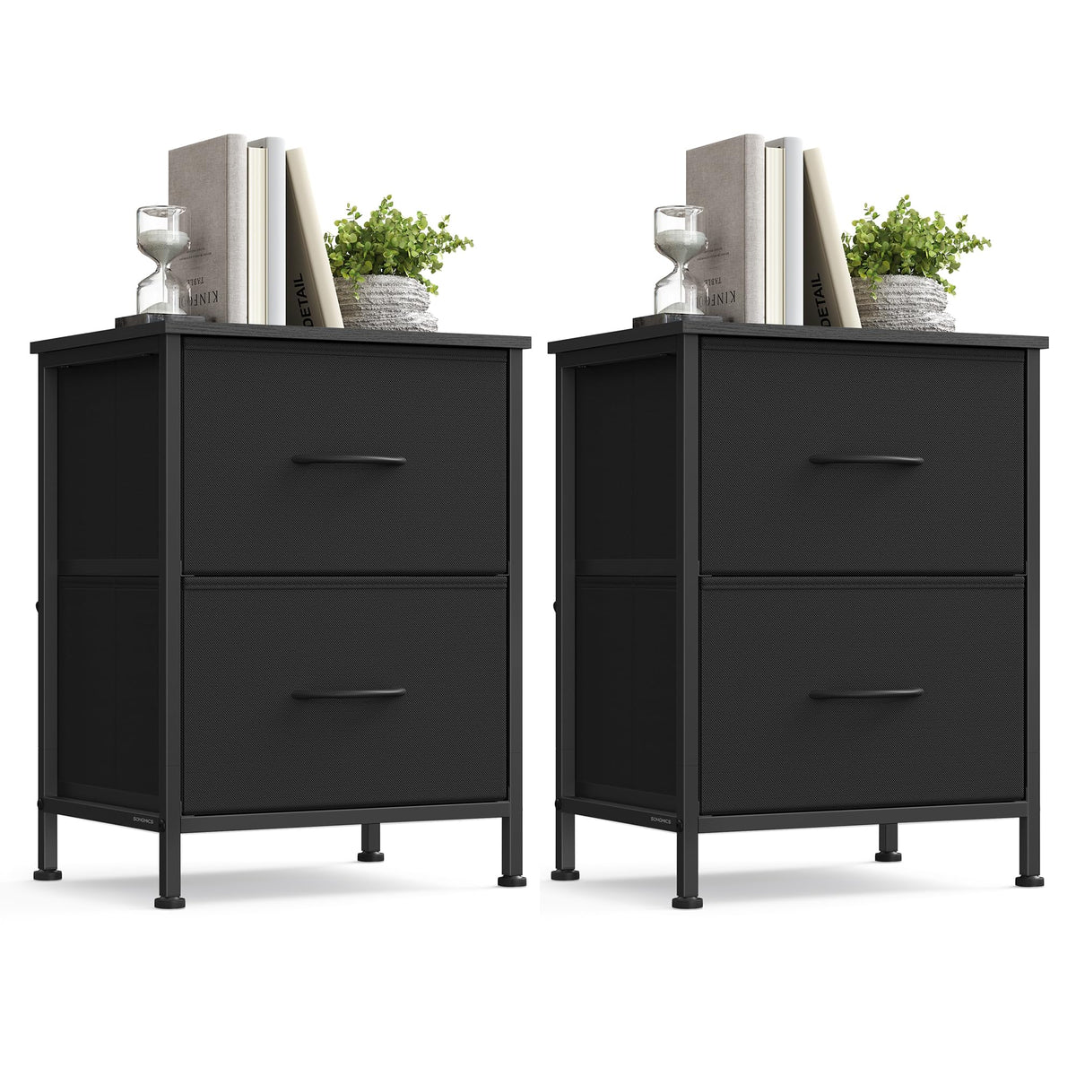 SONGMICS BELLAH nightstand in ink black with two drawers.