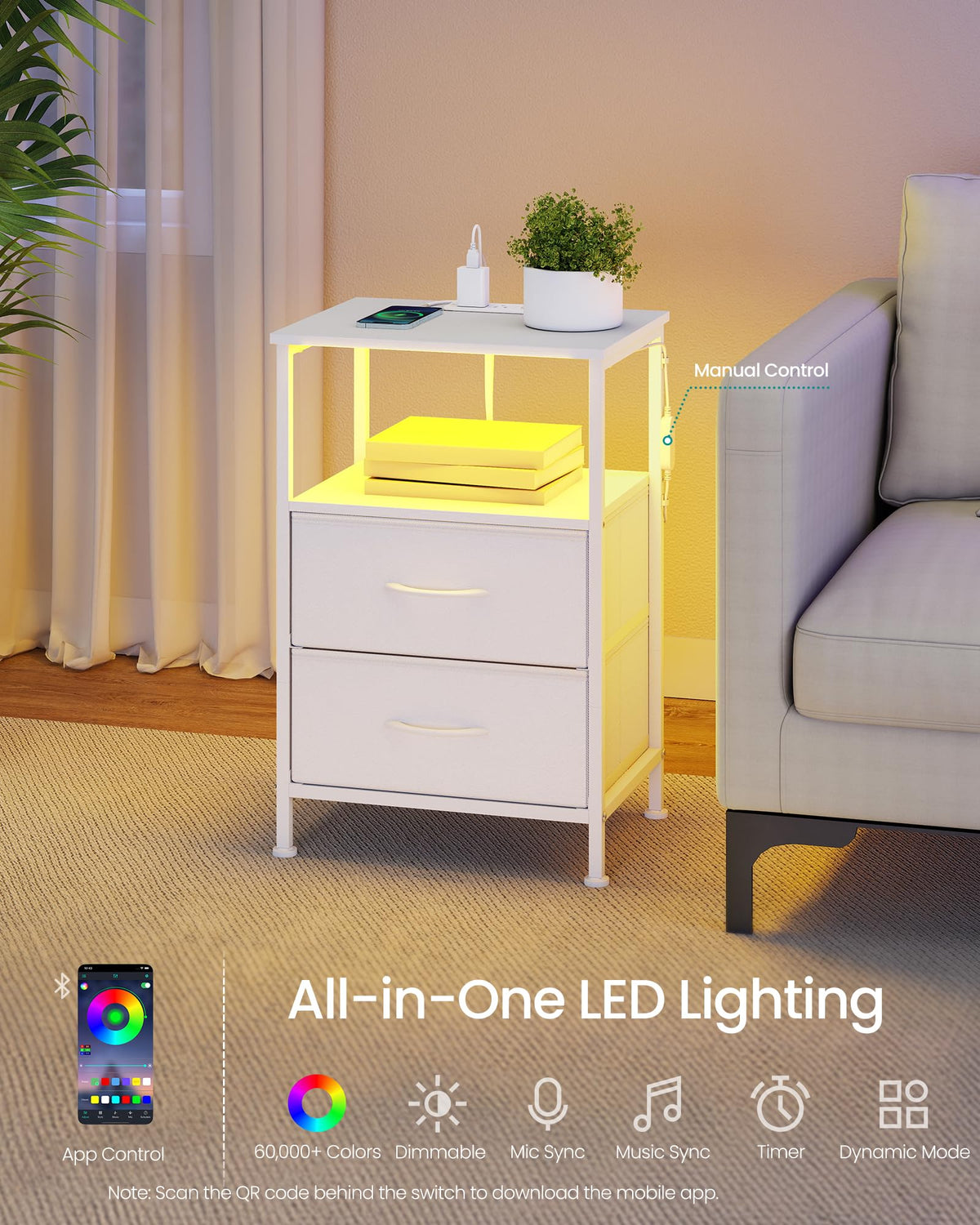 SONGMICS BELLAH nightstand app controlled LED lights mood lighting.