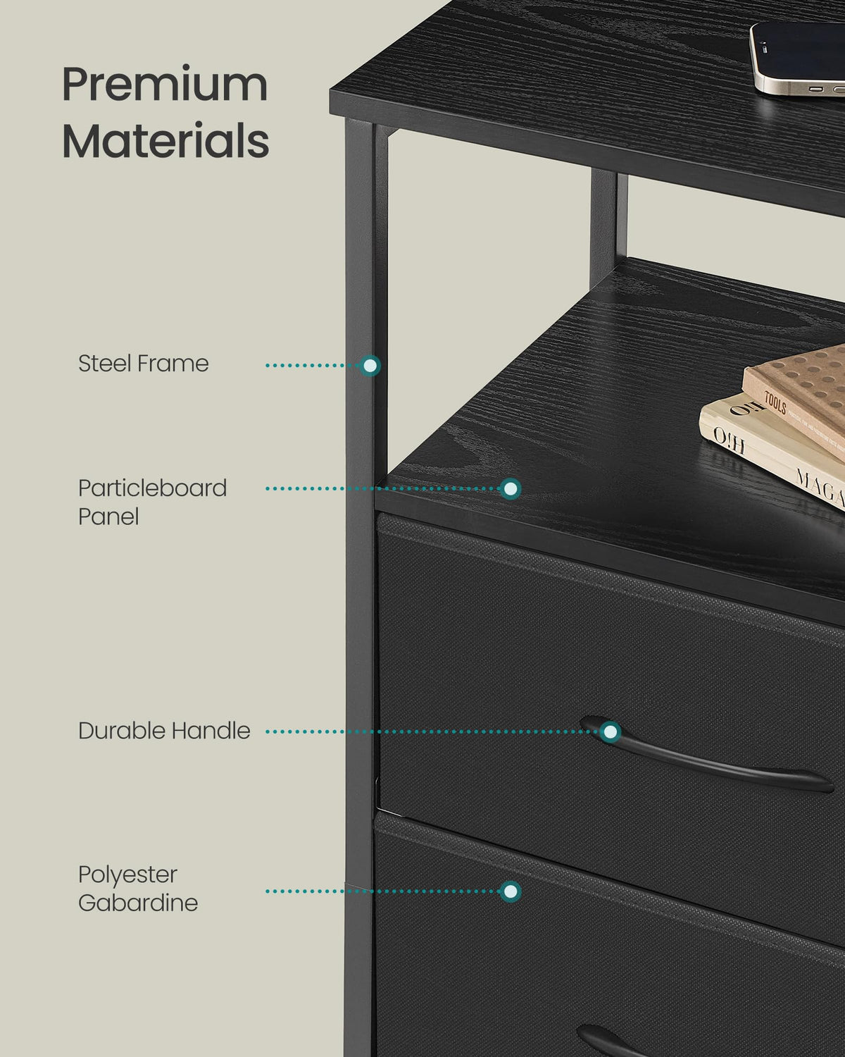 SONGMICS Bellah sturdy construction supports daily use and item storage.