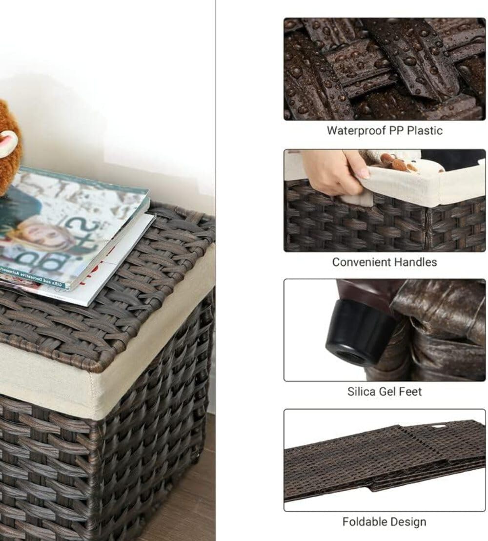SONGMICS 42.3 gallon blanket storage neatly placed in a bedroom corner.
