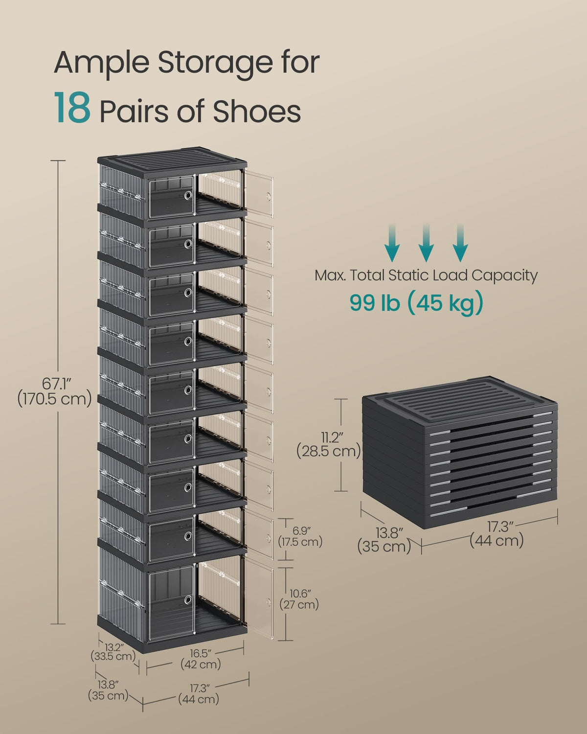 SONGMICS bottom boot compartment fits tall footwear neatly.