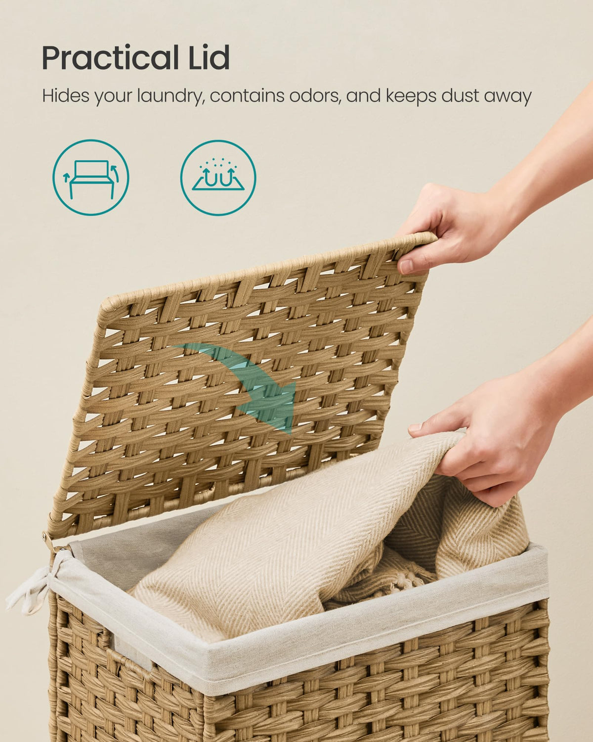 SONGMICS breathable waterproof rattan keeps belongings dry and fresh.