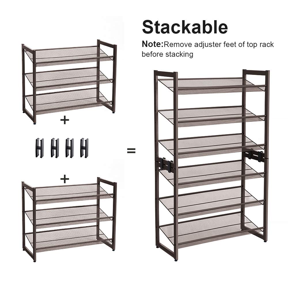 SONGMICS bronze frame keeps up to 12 pairs organized in a garage setup