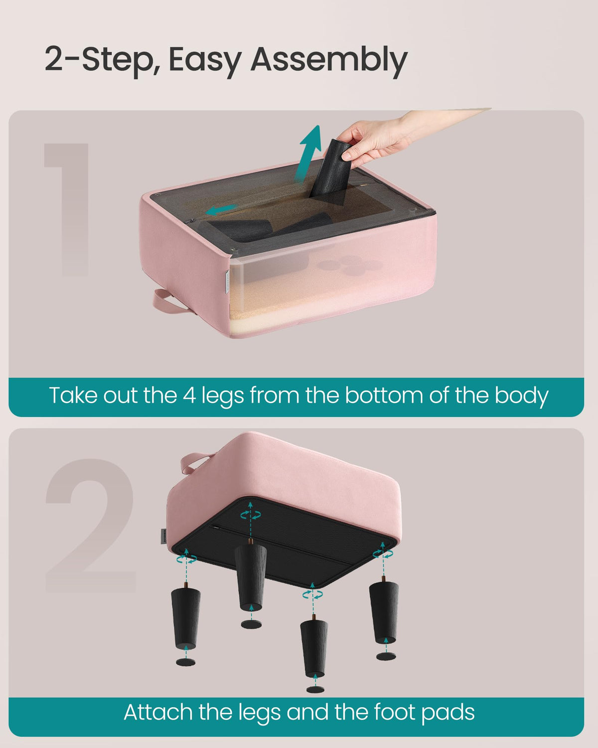 SONGMICS carrying-handle foot stool is easy to move between rooms.