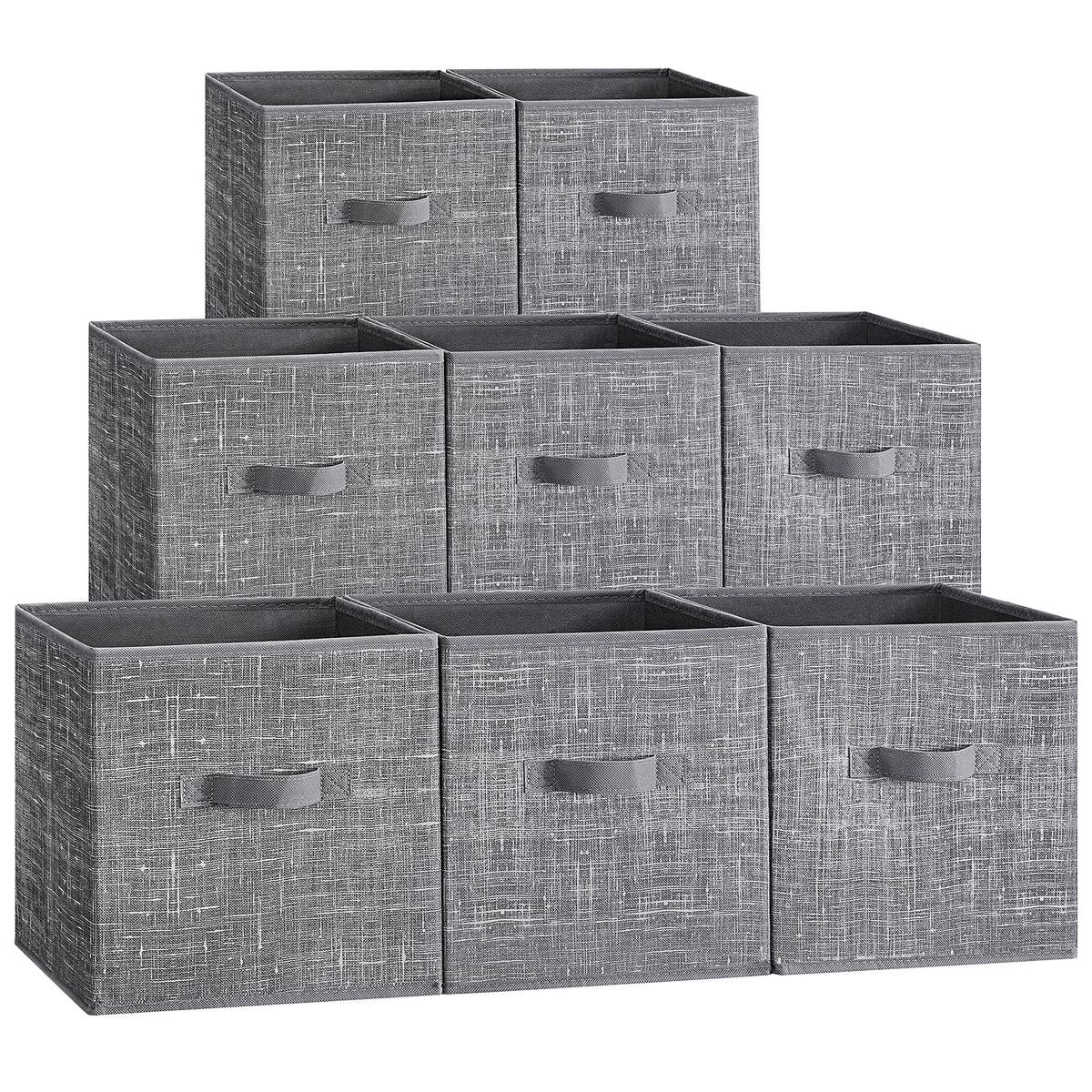 SONGMICS cattail gray storage cubes front view showing sturdy double-handle bins for closet organization