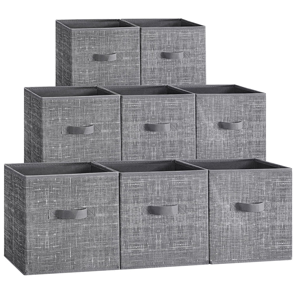 SONGMICS cattail gray storage cubes front view showing sturdy double-handle bins for closet organization