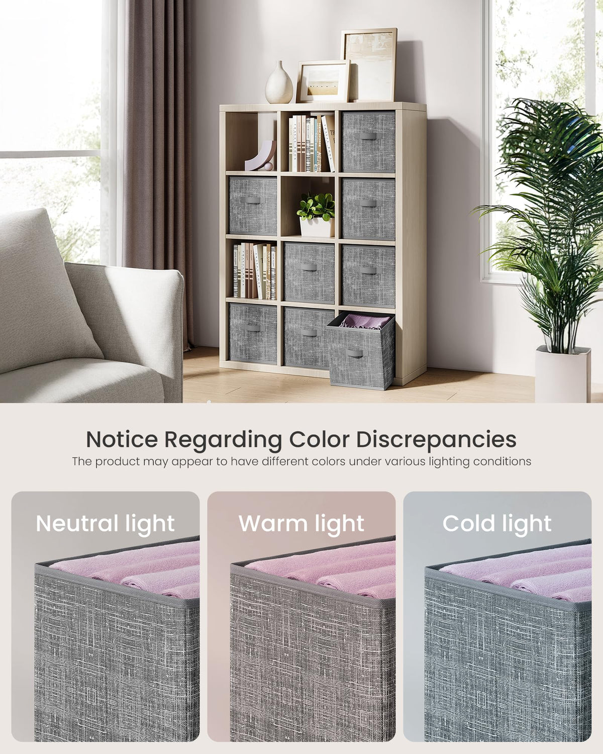 SONGMICS cattail gray storage cubes placed on shelf show versatile home organization