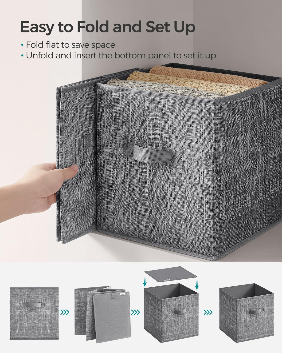 SONGMICS cattail gray storage cubes used for clothes provide easy access and visibility