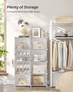 SONGMICS clear-door shoe cabinet protects footwear from dust.