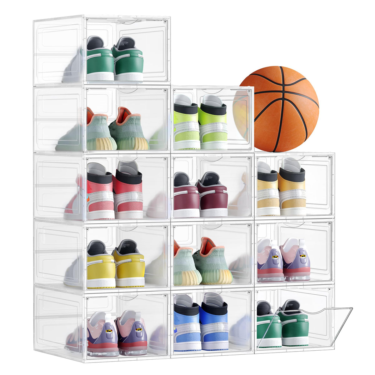 SONGMICS clear shoe box with drop-front door for easy access and quick outfit picks.