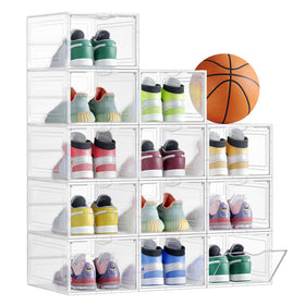 SONGMICS clear shoe box with drop-front door for easy access and quick outfit picks.