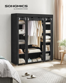 SONGMICS closet wardrobe movable hanging rod adds adjustable storage space