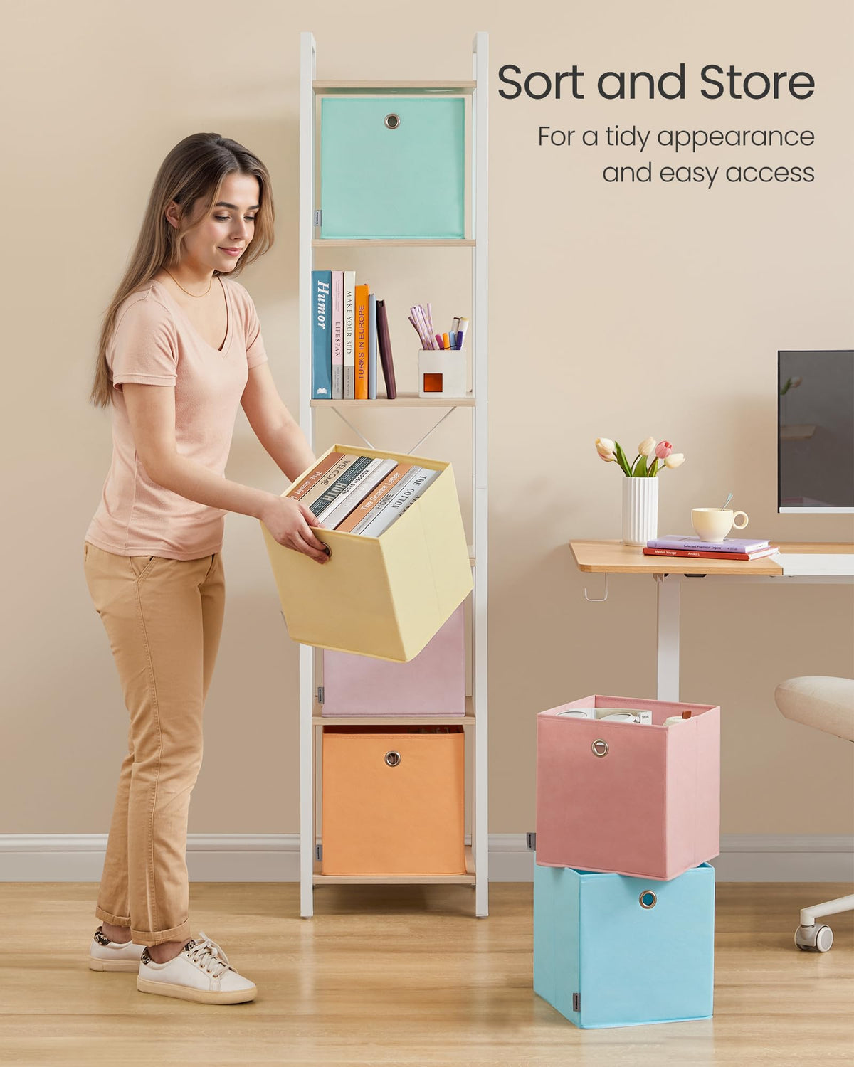 Versatile SONGMICS storage bins suitable for study, living room, and bedroom