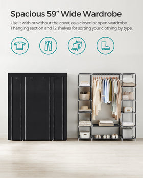 SONGMICS storage with twelve shelves keeps coats, linens, and folded items tidy