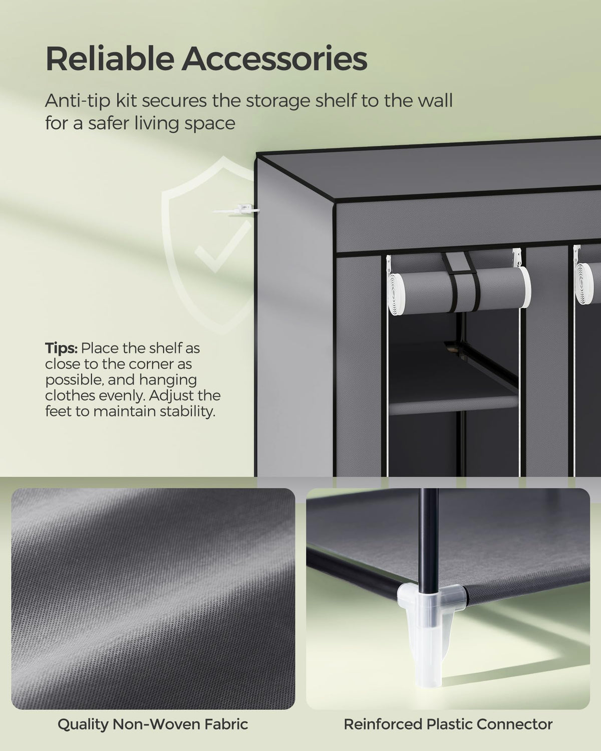 SONGMICS closet wardrobe fabric cover zips for dust protection.