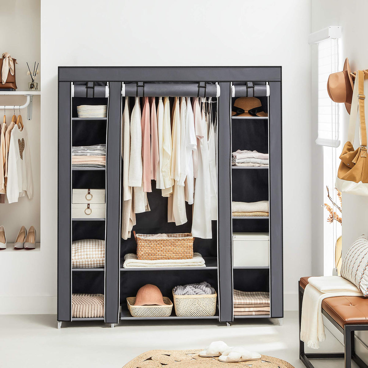 SONGMICS closet wardrobe gray finish fits any decor and space.