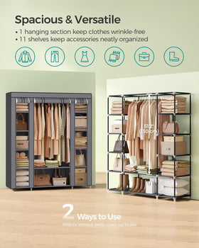 SONGMICS closet wardrobe hanging rod supports shirts and coats.