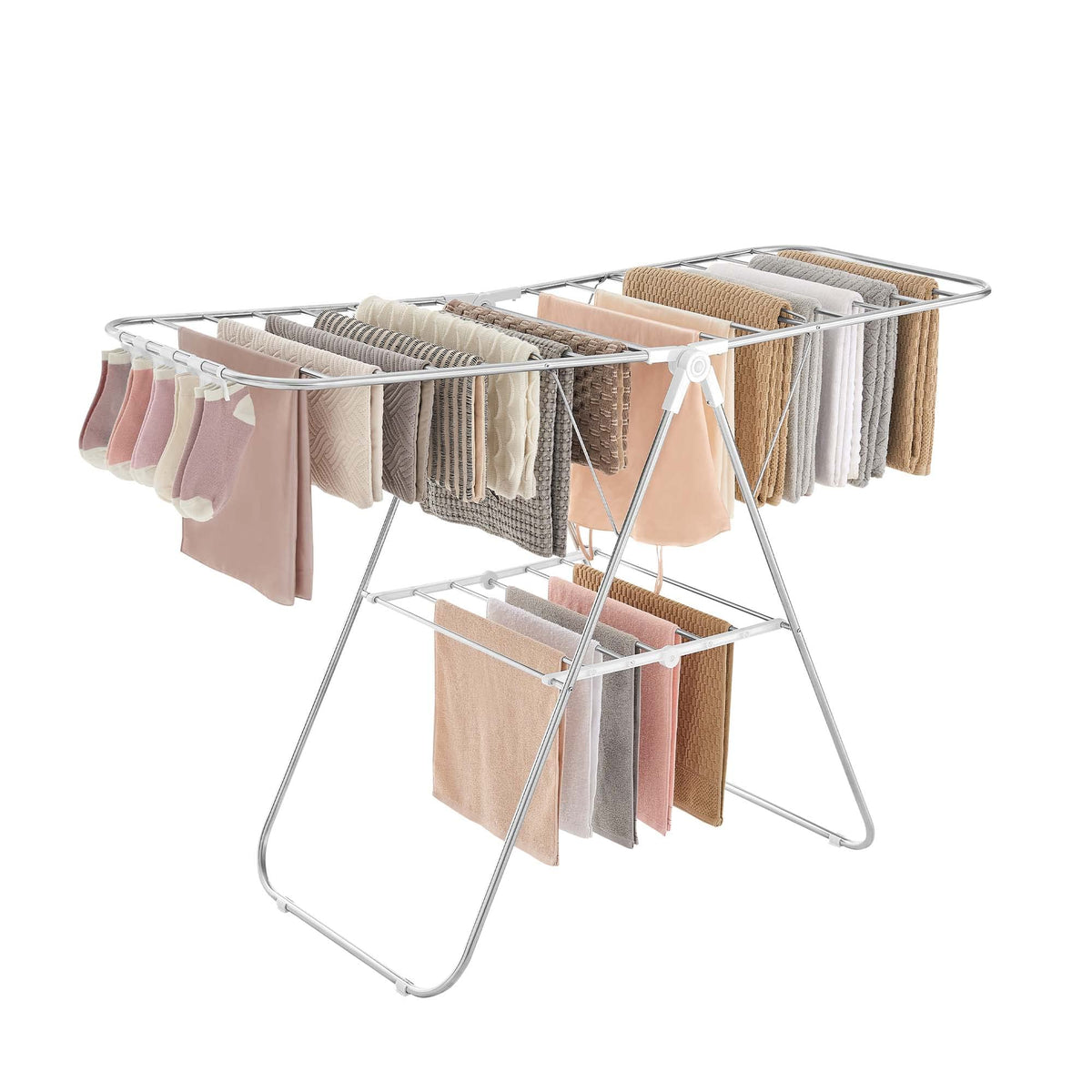 Songmics clothes drying rack with 24 hanging rods for large indoor drying loads.