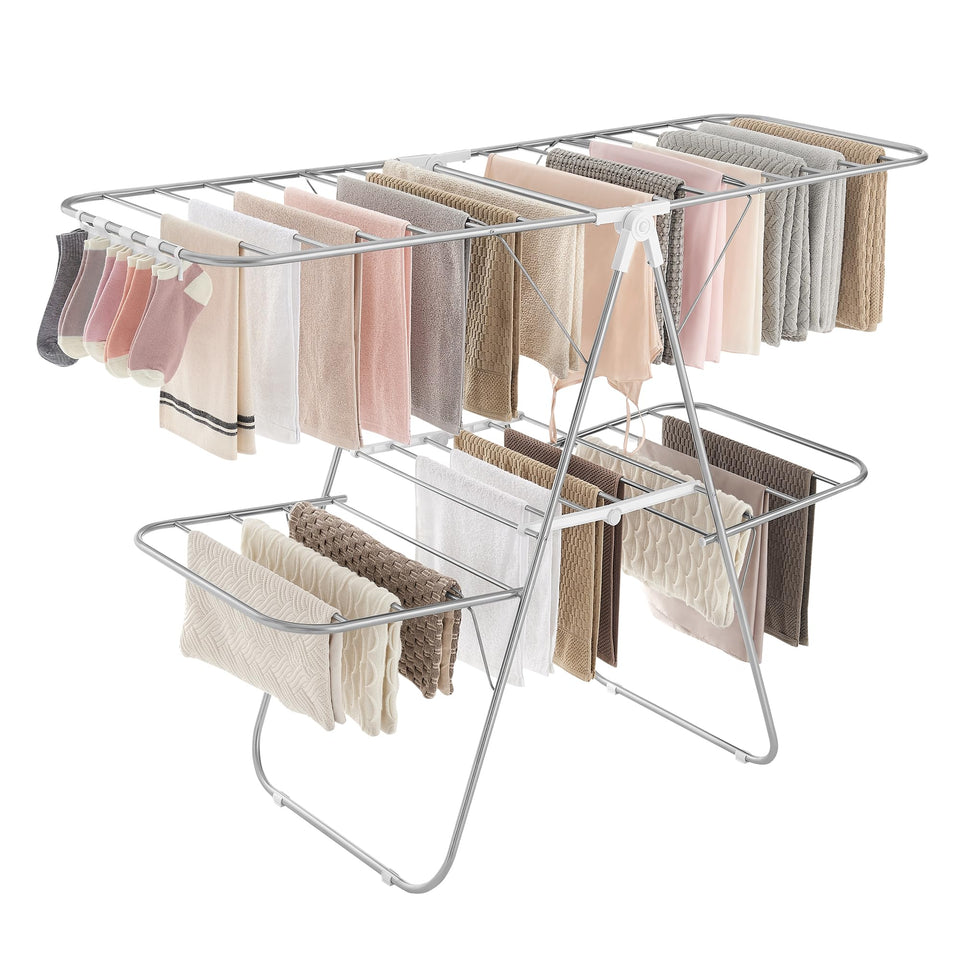 SONGMICS clothes drying rack with four wings and 33 rails for ample drying space