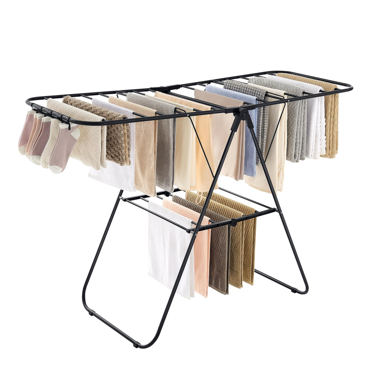 SONGMICS clothes drying rack folded flat for compact storage and easy transport.