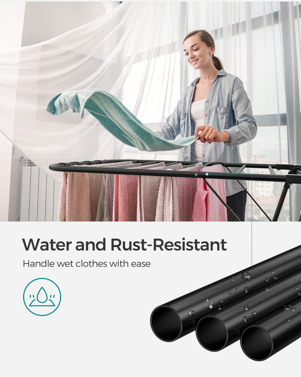 SONGMICS rust-resistant, heavy-duty airer designed for long-term use.