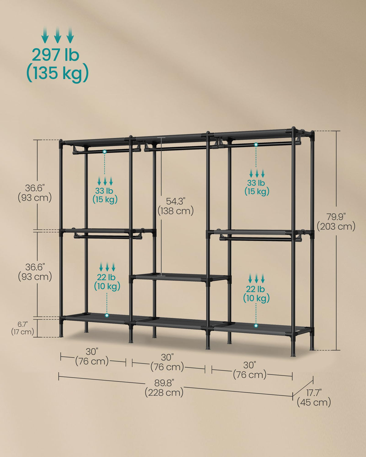 SONGMICS clothes rack supports up to 297 lb capacity