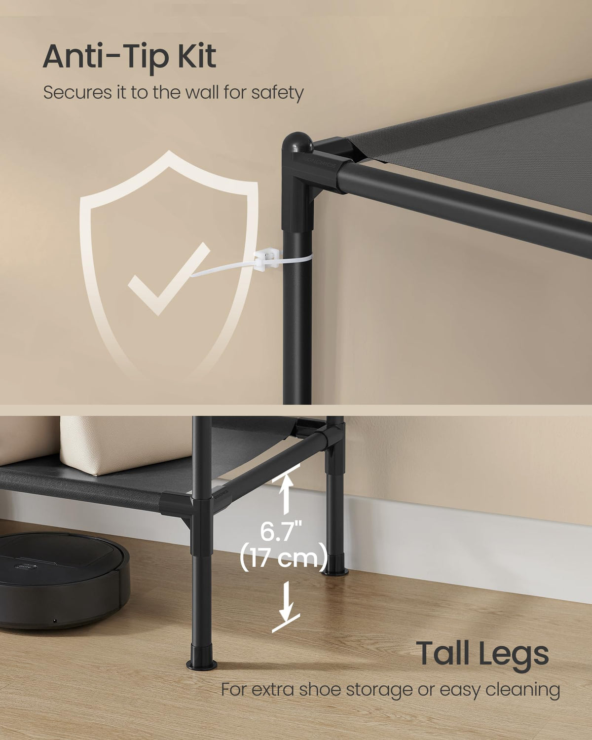 SONGMICS clothes rack bedroom setup for organized living spaces