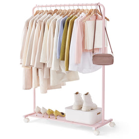 SongMics clothes rack brakes close-up highlights secure locking for stable placement.