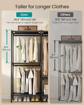 SONGMICS clothes rack dimensions for spacious wardrobe planning