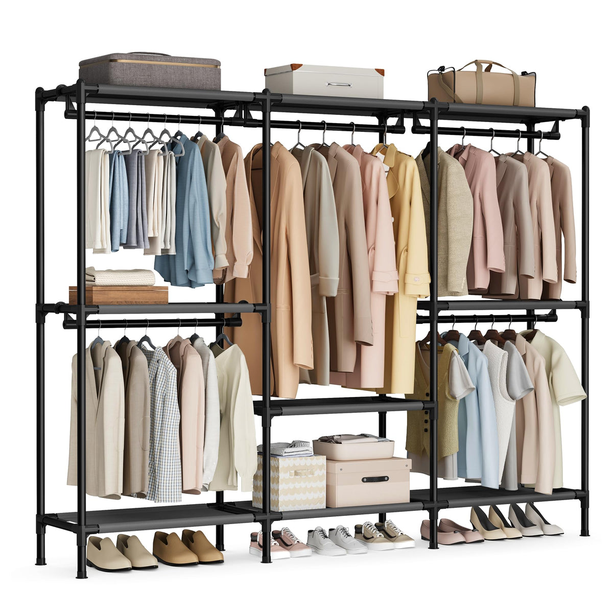 SONGMICS clothes rack top area storage for boxes and accessories
