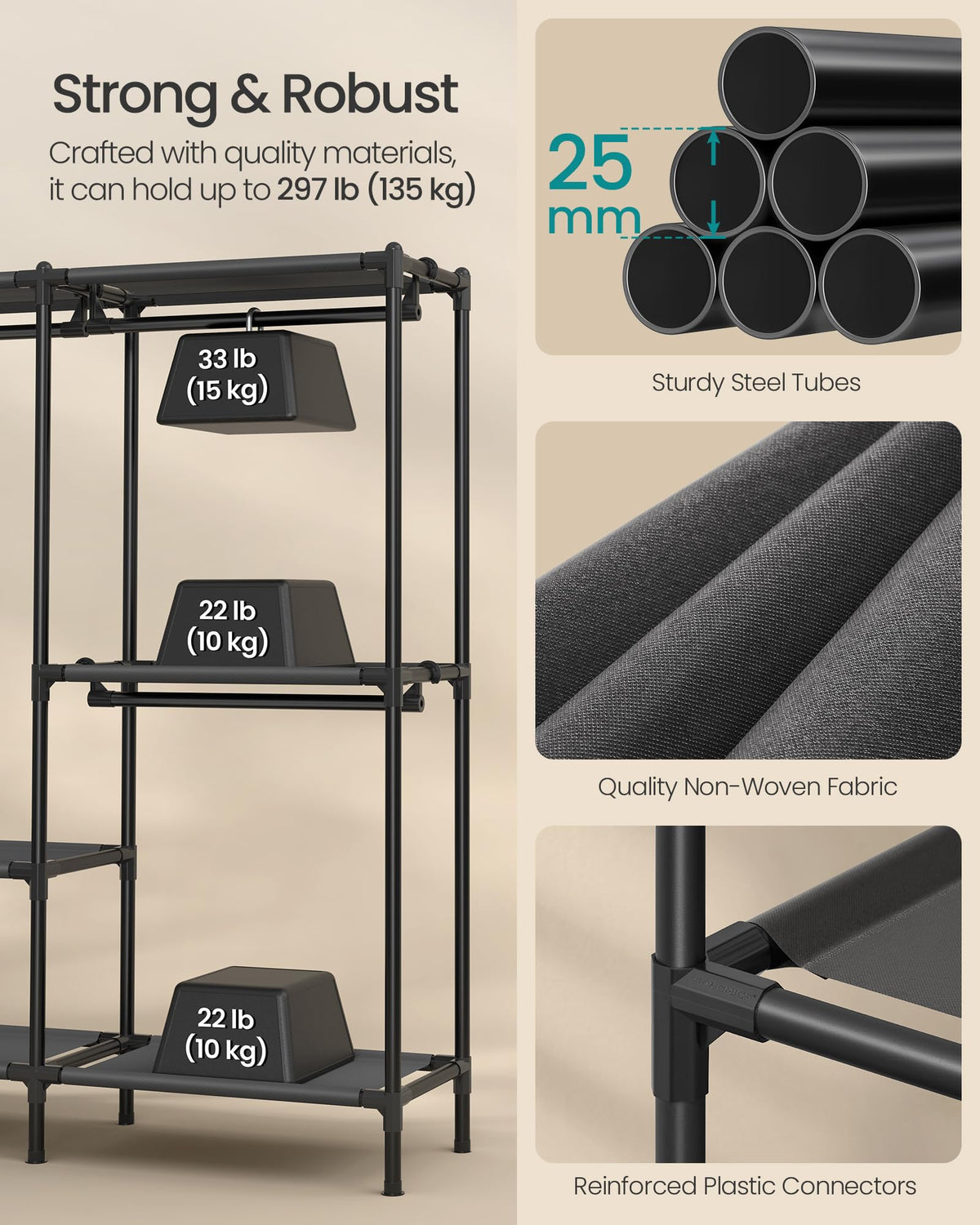 SONGMICS clothes rack space under shelf for shoes and organizers