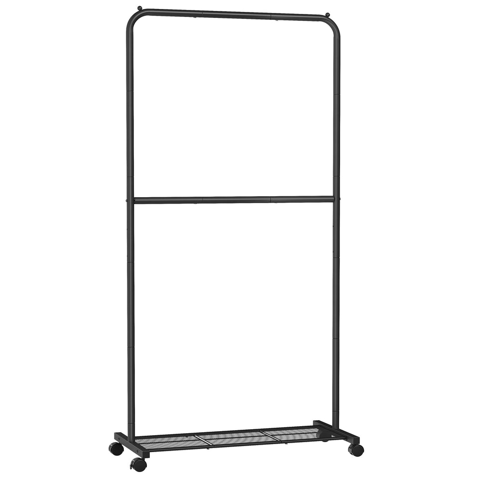 SONGMICS clothes rack with wheels and double rod for flexible hanging