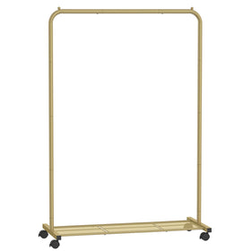 SONGMICS clothes rack with wheels for easy movement and organization.