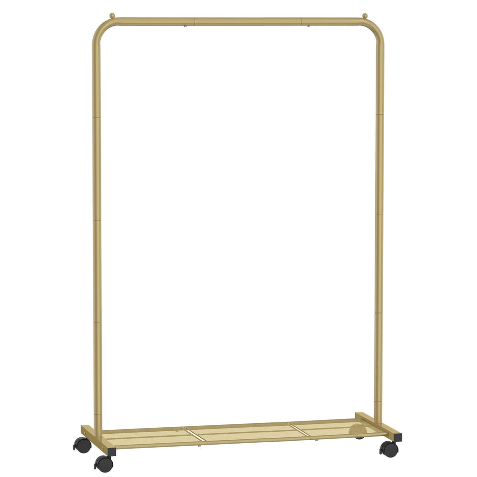 SONGMICS clothes rack with wheels for easy movement and organization.