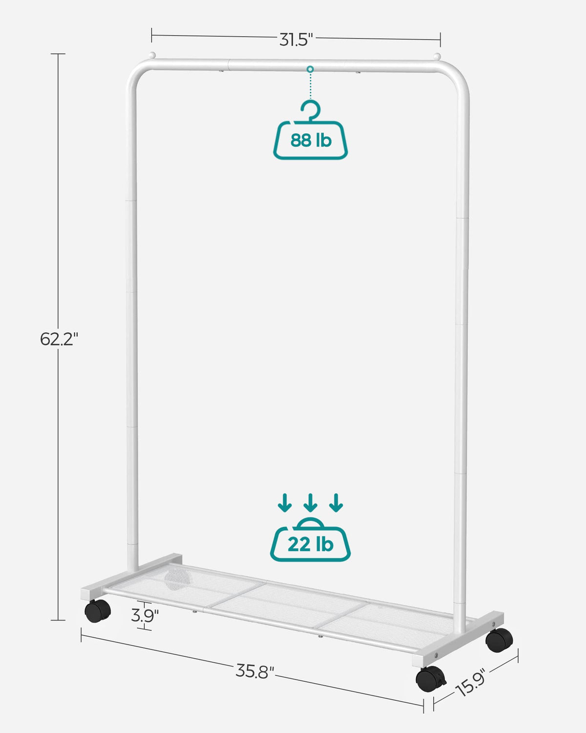 SONGMICS cloud white finish brightens spaces while organizing clothes efficiently
