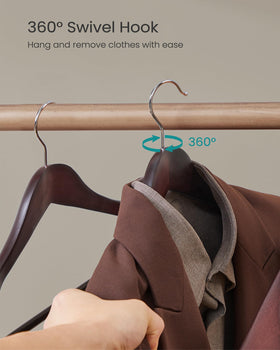 SONGMICS premium wood hanger resists deformation and supports heavy coats.