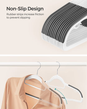 SONGMICS hangers with curved ends prevent shoulder marks on garments.
