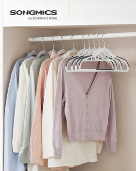 SONGMICS hangers feature non-slip shoulder strips to keep fabrics secure.