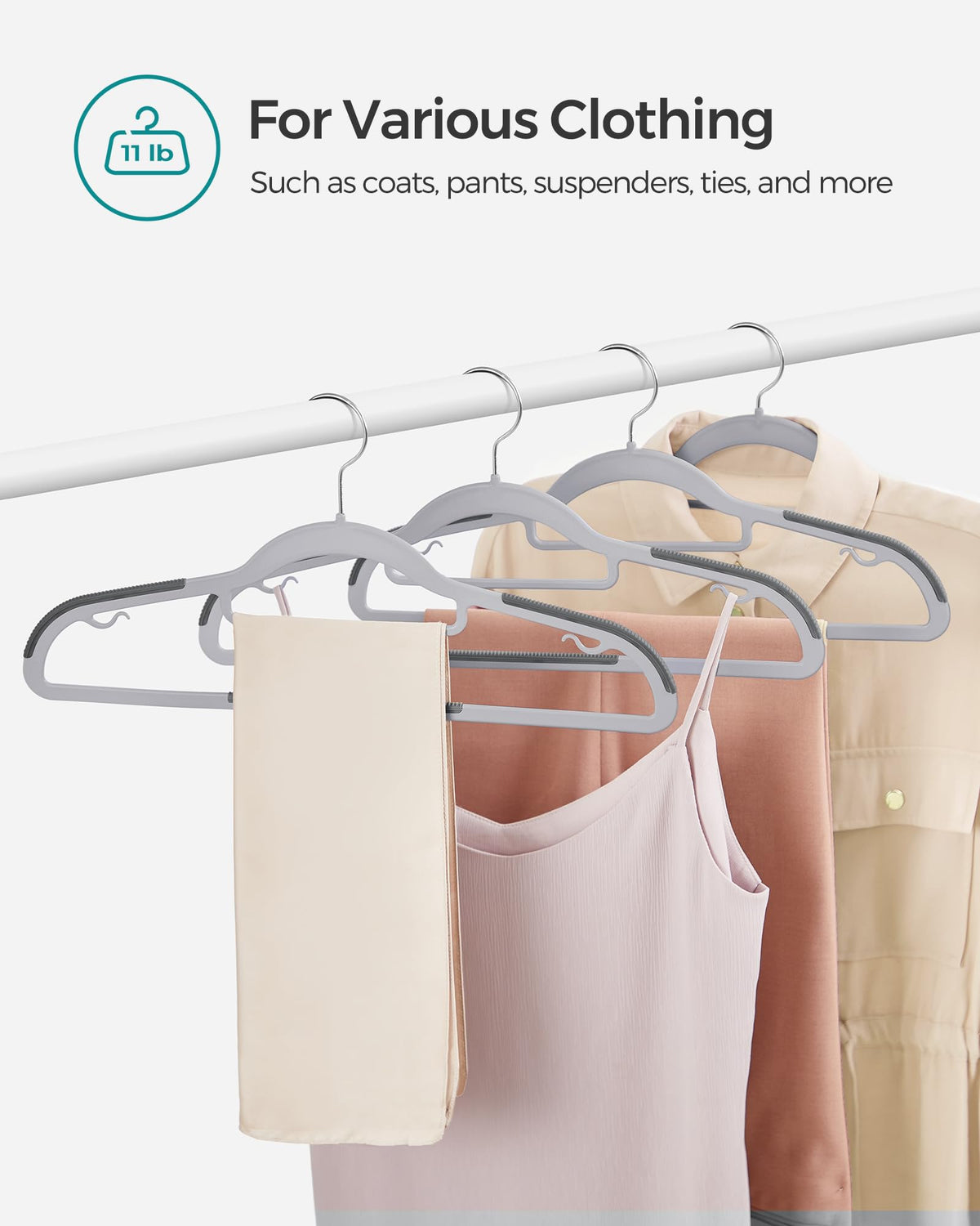 SONGMICS side hooks fit thin-strap garments for added versatility.