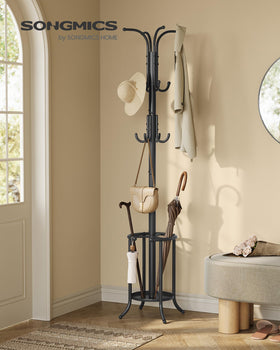 Songmics 12-hook rack close-up highlights protective ball-tipped hooks for garments.