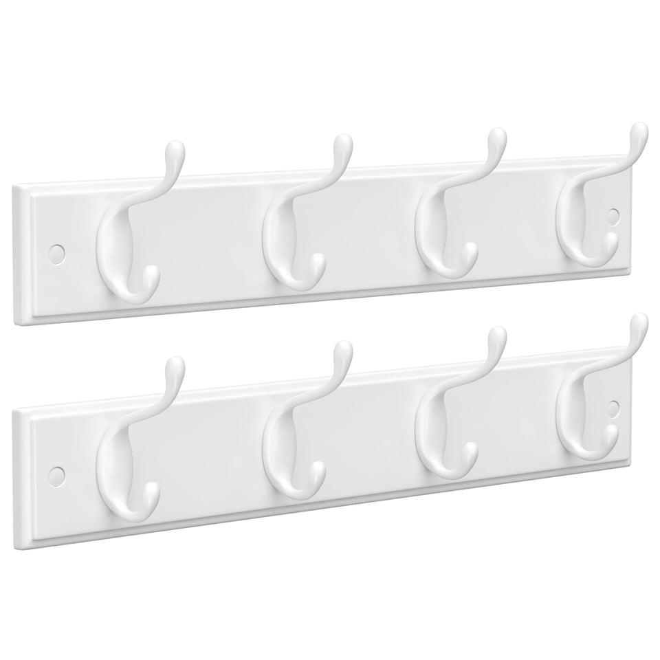 SongMics wall-mounted coat racks two-pack with eight dual hooks in white for entryway storage
