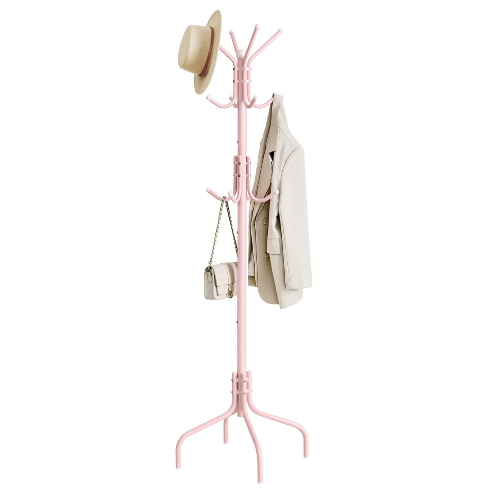 SONGMICS jelly pink coat rack with 12 hooks for organized entryways.