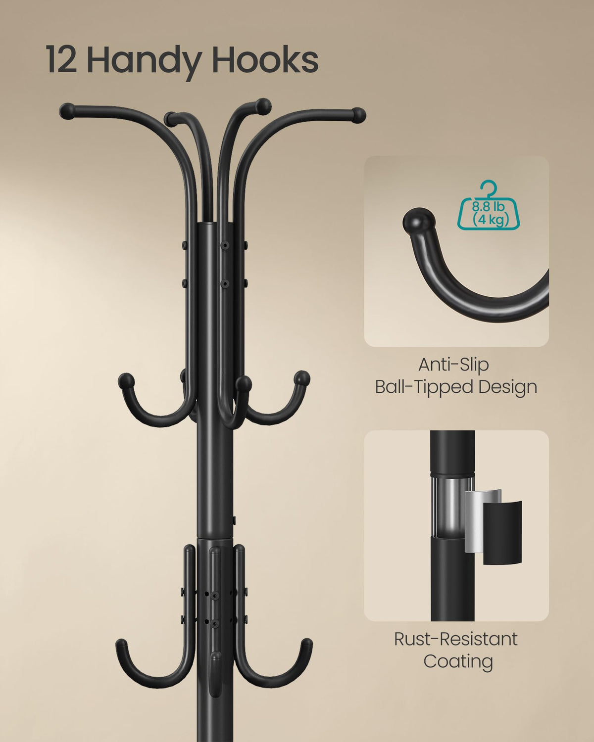 Songmics metal construction with rust-resistant coating ensures lasting hallway durability.