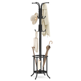 Songmics coat rack with umbrella holder front view showing organized entryway convenience.
