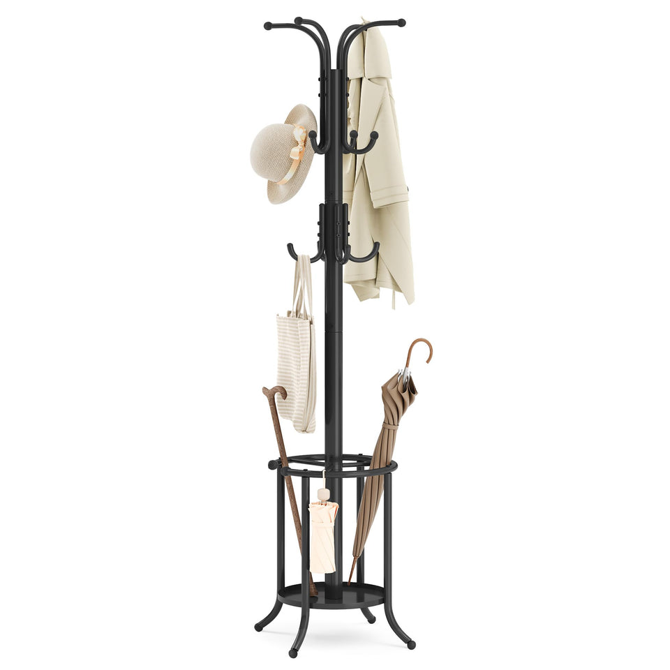 Songmics coat rack with umbrella holder front view showing organized entryway convenience.